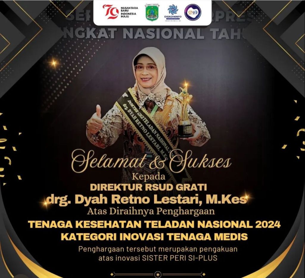Direktur RSUD Grati Meraih Penghargaan Tenaga Kesehatan Teladan Nasional 2024 Kategori INOVASI TENAGA MEDIS